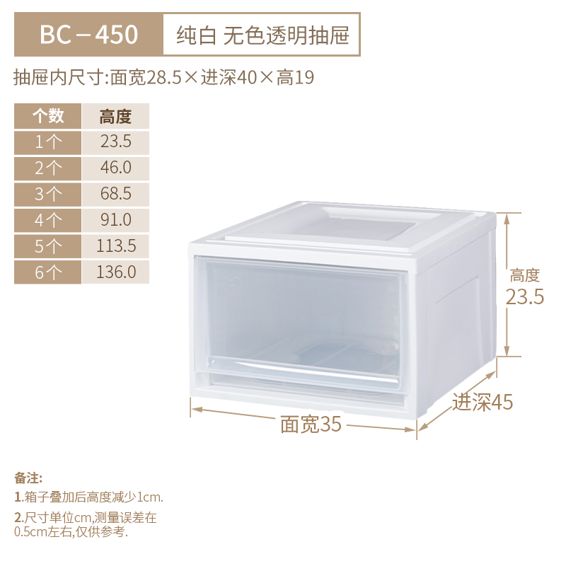 收纳柜抽屉式衣柜爱丽丝收纳箱子整理储物盒塑料透明特大号三维工匠 BC-450.纯白无色透明抽屉1个
