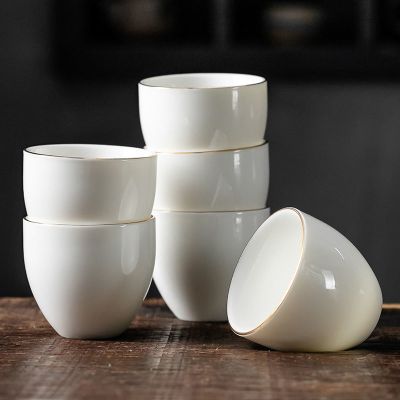 家用陶瓷品茗杯6个手工白瓷茶杯中式主人杯功夫茶具泡茶单杯茶盏 白瓷