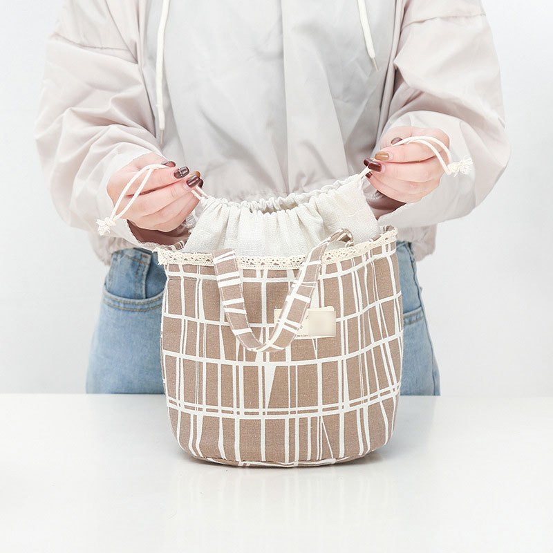 趣涉家居 手提袋子学生饭盒袋便当包带饭装午餐手拎圆形大号饭盒包生活日用家用收纳袋简约便当包居家用品