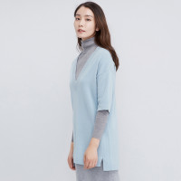 鄂尔多斯ERDOS 100%山羊绒V领五分袖简约纯色羊绒衫女士针织衫/毛衣