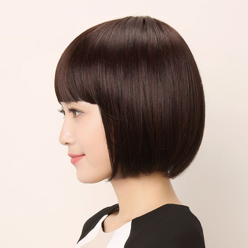 大利女短发o头内扣波波头套发齐斜刘海假发套自然黑齐刘海送发网