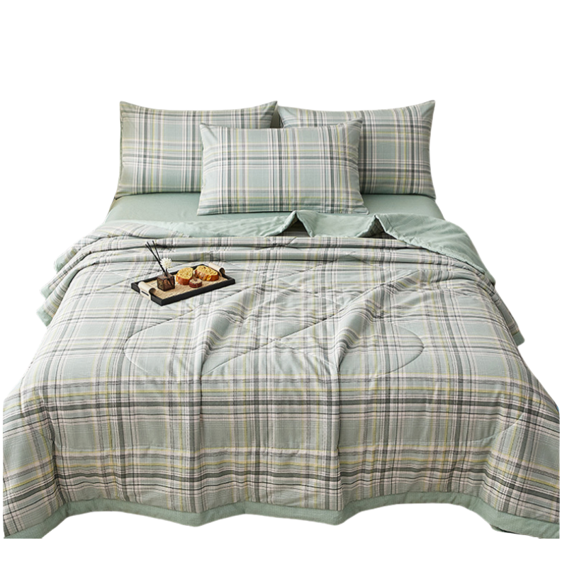 铭思沃三件套1.2米床 绿格 套高清大图
