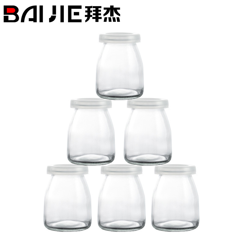 拜杰(Baijie)烘焙工具布丁粉慕斯果冻玻璃杯 酸奶瓶带盖耐高温150ml布丁瓶6个装WSP-97