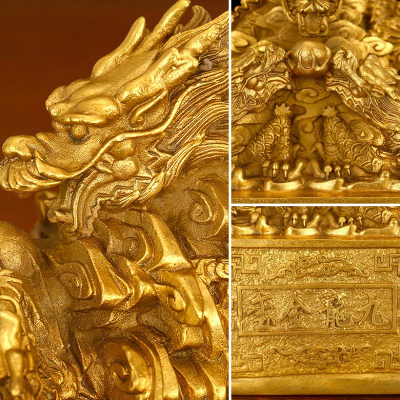 家柏饰(CORATED)铜九龙金玺铜玉玺摆件书房老板办公室桌工艺品高清大图
