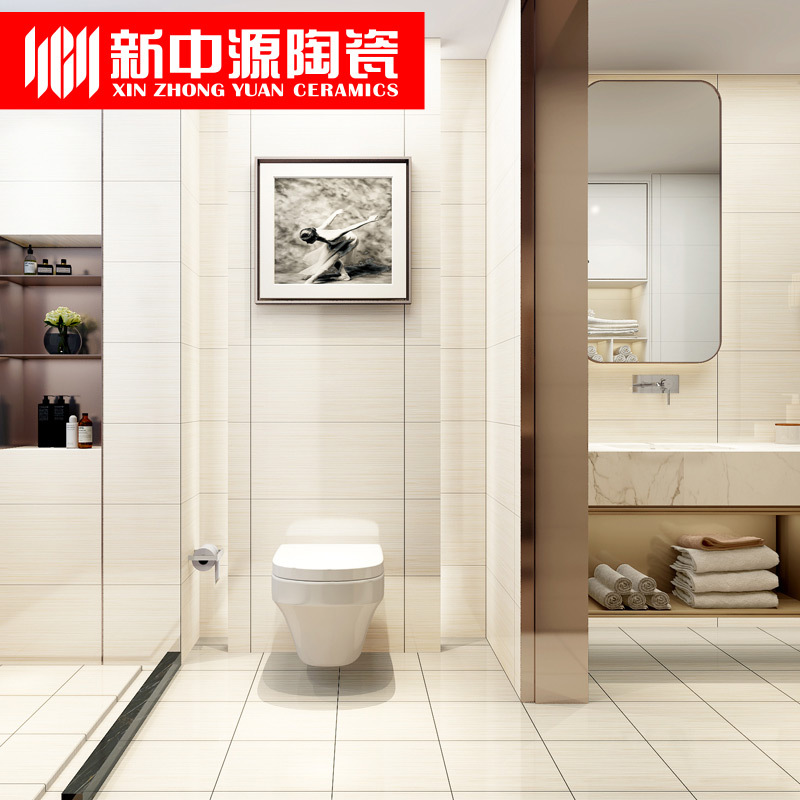 新中源陶瓷简约条纹布纹瓷砖卫生间墙地砖300x600厨房防滑地板砖60199