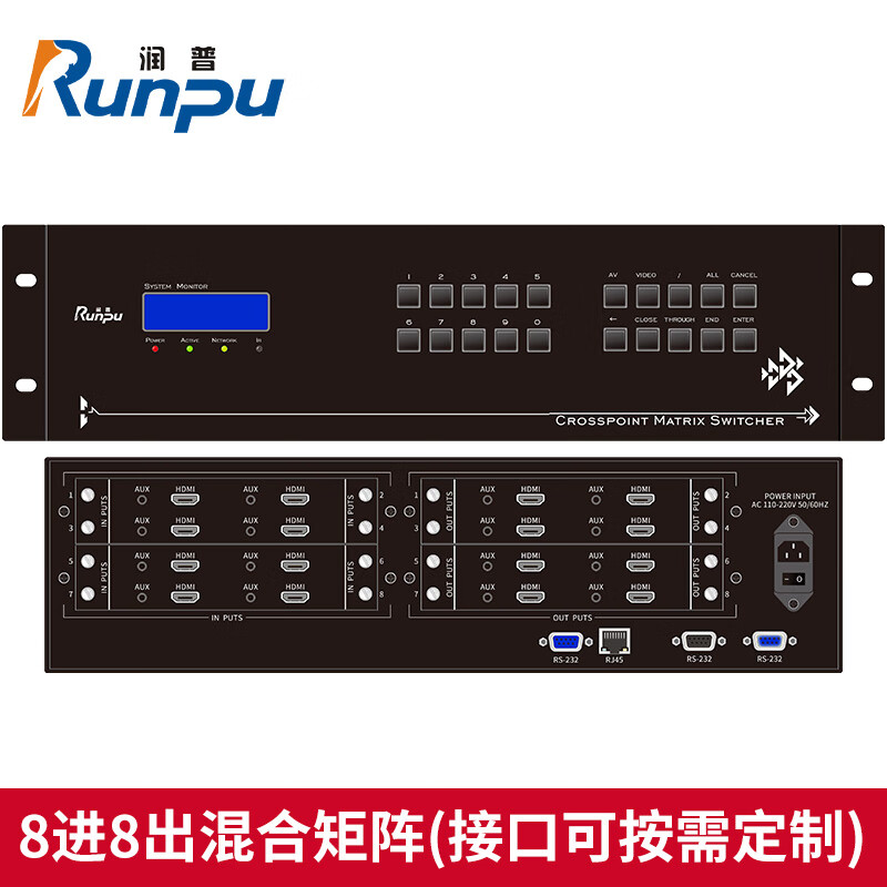 润普Runpu国产化音视频会议系统 8进8出高清混合矩阵(接口可按需定制)RP-JZ-HJ0808