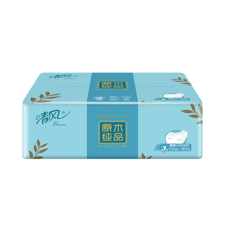清风 抽纸原木纯品小叶压花抽纸BR42AQQ 3层120抽190*132mm 20包整箱装高清大图