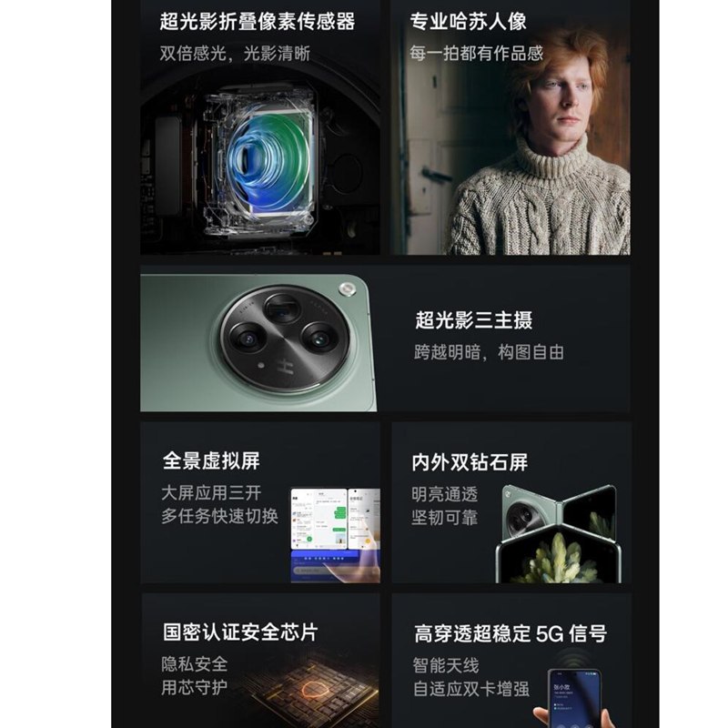 Find N3 12G+512GB 千山绿 第二代骁龙8 哈苏影像 5G折叠屏手机 全网通5G手机高清大图