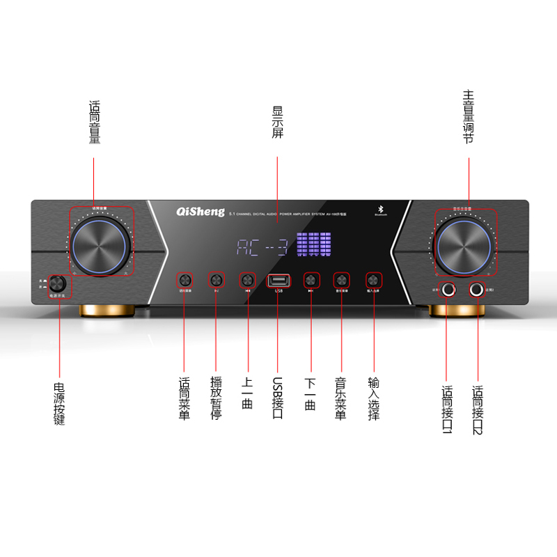 奇声AV-166大功率蓝牙家用5.1家庭影院功放机 专业AV重低音hifi家庭影院KTV音响音箱功放高清大图