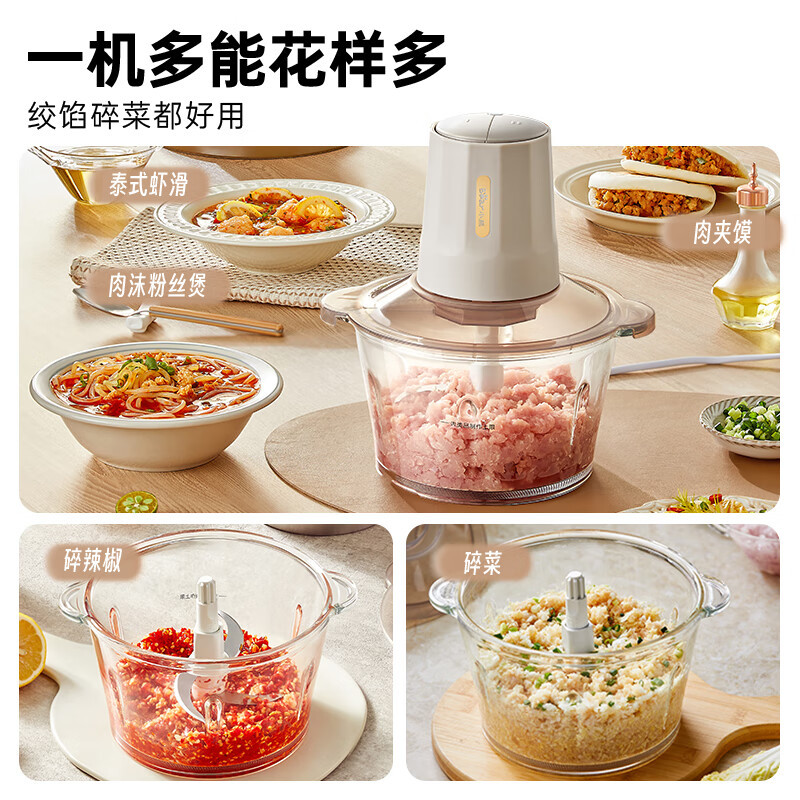 小熊(Bear)绞肉机家用 绞馅机碎肉机电动多功能 搅拌打 肉饺子肉馅蒜蓉机 QSJ-E03B2绞肉机双刀款