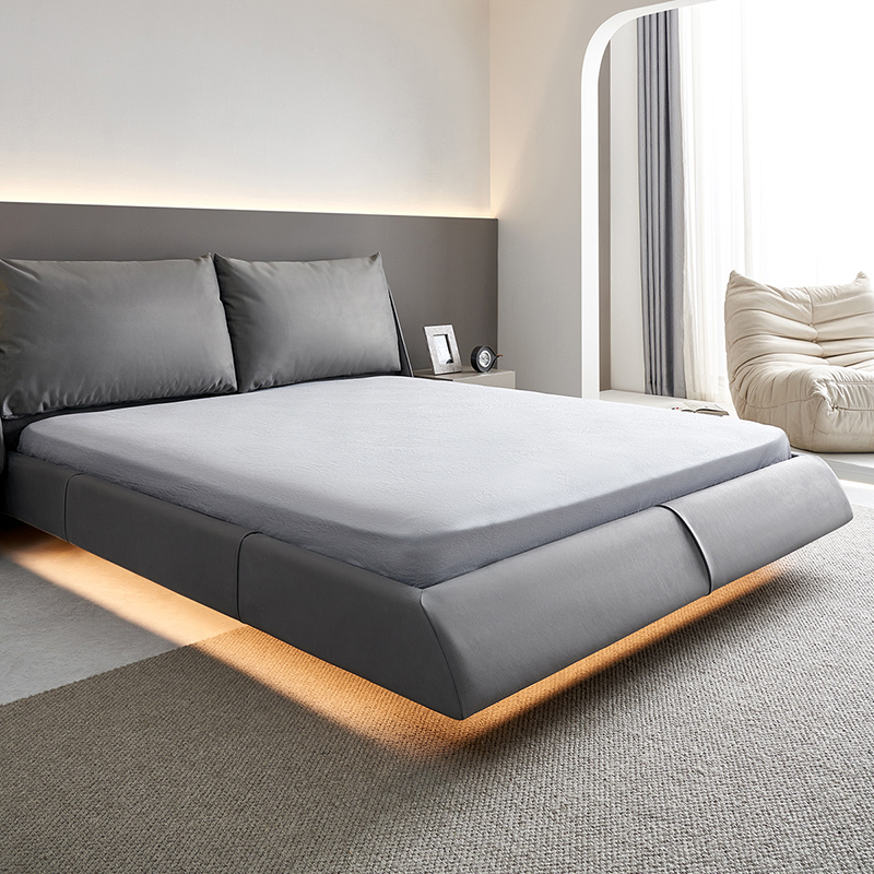 全友家居设计师款时尚简约舒适大靠包布艺床巴斯悬浮灯带布床115039