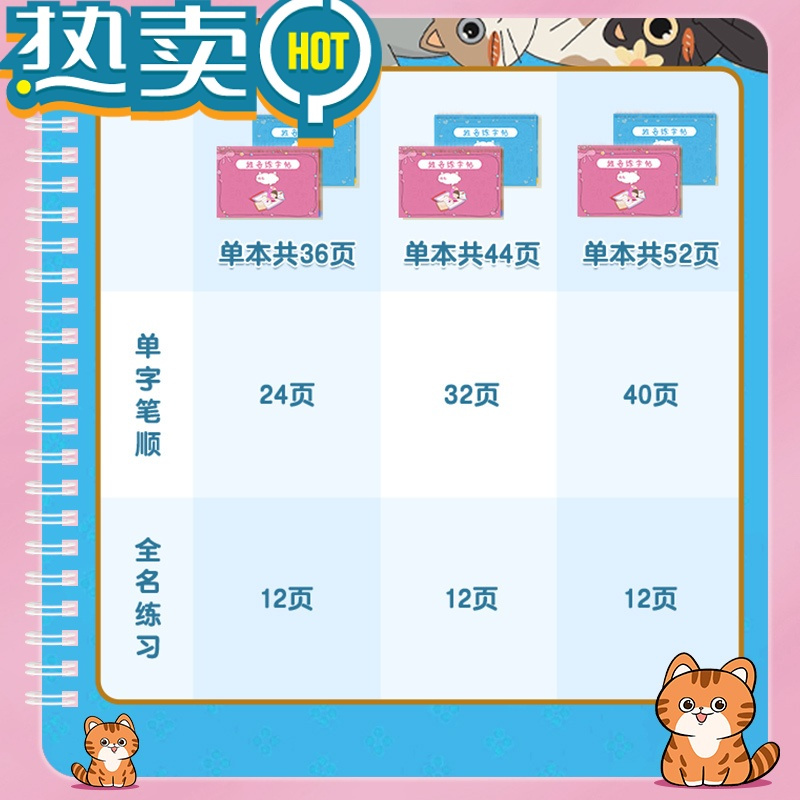绿彩虹光名字练字帖儿童姓名字贴幼儿园宝宝启蒙笔顺笔画描红本写字帖 女孩款[44张无笔顺]+5本控笔字帖/2铅2握