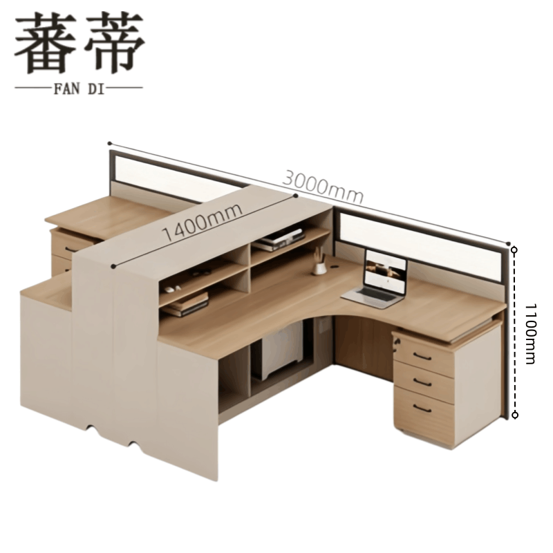 蕃蒂屏风办公桌1.4m-2人位(含柜)套图片