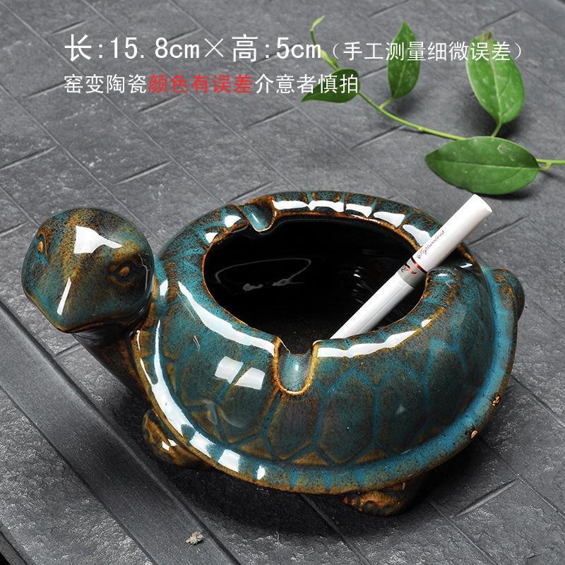 陶瓷烟灰缸 家居饰品摆件 创意动物灭烟皿 个性复古烟缸大号-蓝色福寿龟烟灰缸
