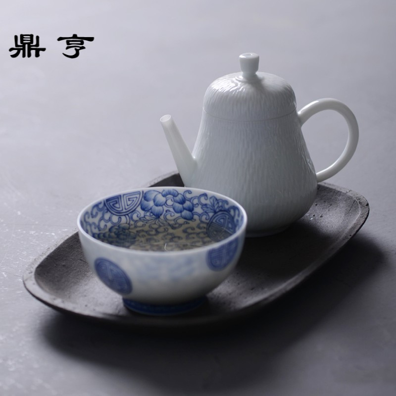 鼎亨青花瓷缠枝纹品茗杯小茶杯缠枝寿小茶碗景德镇全手工茶具功夫