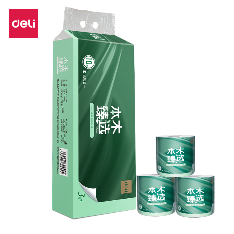 得力(deli) 本木臻选有芯卷纸3层275段 原生木浆纸质柔软 WJ3275-01 白色 10卷/提 1提装高清大图