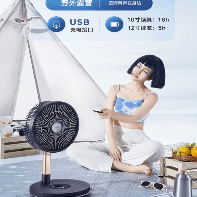 艾美特(Airmate)落地扇无线折叠充电落地扇便携户外风扇强大风力智能遥控 带夜灯12寸折叠扇CM-RD24蓝色落地扇图片