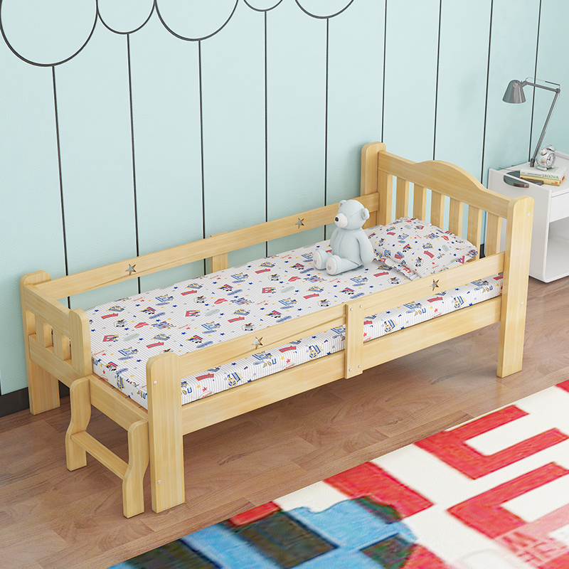 美帮汇儿童床拼接床儿童实木床带护栏男孩床女孩床松木床定制床 无漆尾梯款200*120*40 其他带2个抽屉