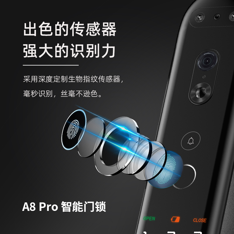 鼎山科技 (DINSTECH) A8Pro 3D人脸识别智能门锁家用 大门入户门密码锁 电子锁 防盗门指纹锁 星光灰