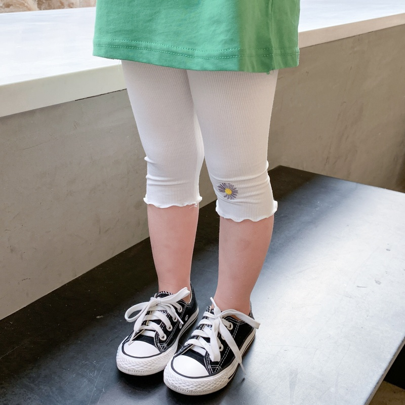 女童打底裤外穿薄款小雏菊七分裤安全裤宝宝夏装韩版洋气五分裤子白色