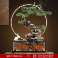 陶瓷流水生财玻璃鱼缸摆件客厅电视柜装饰轮办公开业乔迁礼品 均码 一鹿高升灯圈流水鱼缸---大号