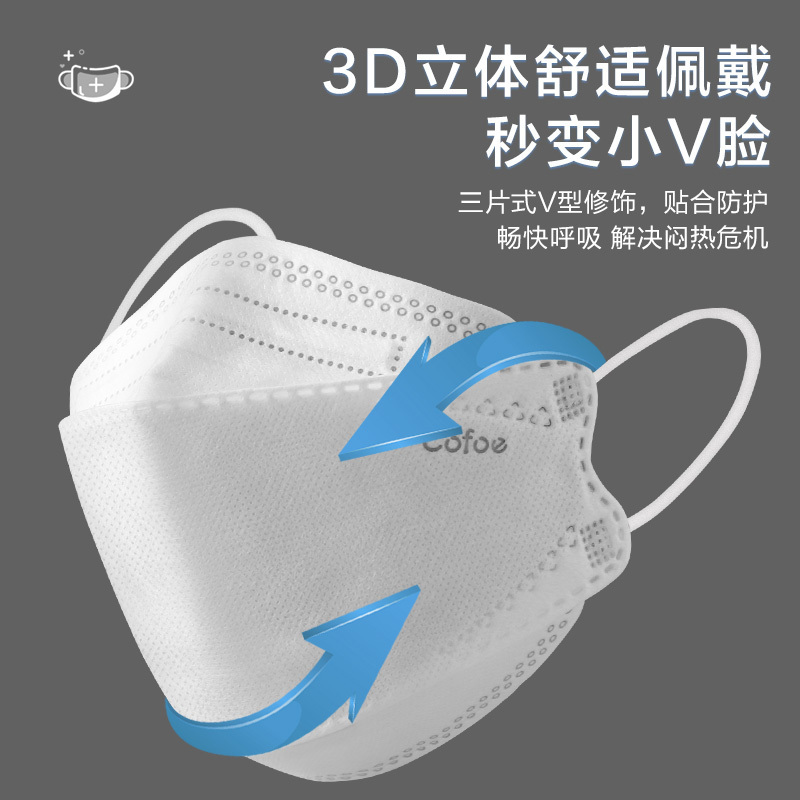 可孚鱼型防尘kn95防护口罩一次性医疗不花妆高颜值3d成人儿童1428
