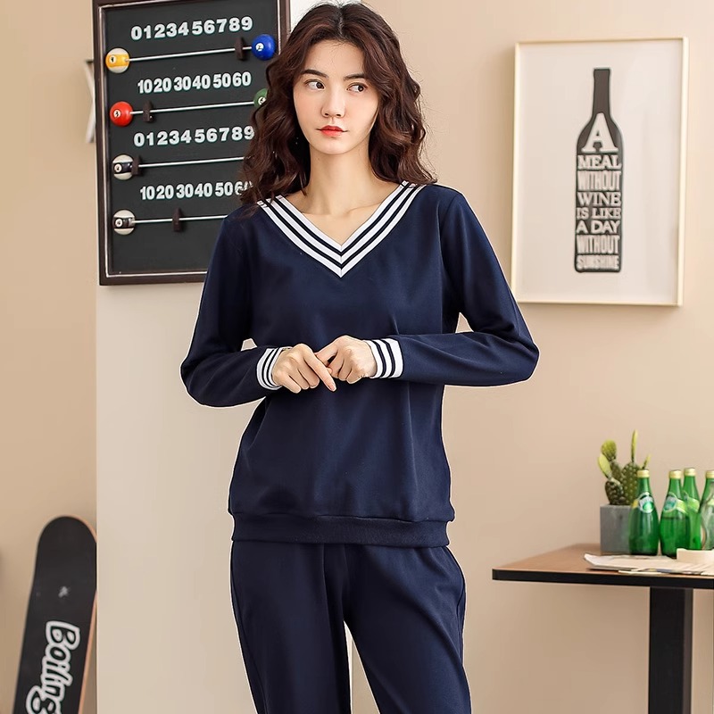 新款啄木鸟睡衣女春秋季纯棉长袖休闲运动全棉家居服套装可外新高清大图