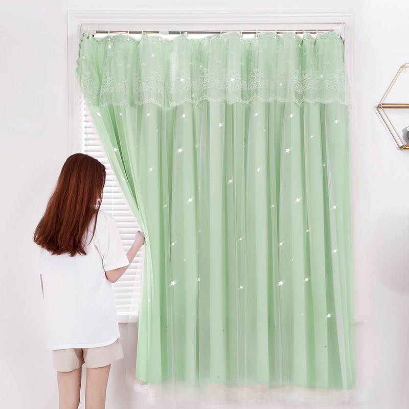 家柏饰(CORATED)简易窗帘免打孔安装2026新款卧室全遮光小窗户遮阳布北欧简约 浅绿【挂环款1片】不含杆子 宽1.0x高1.5