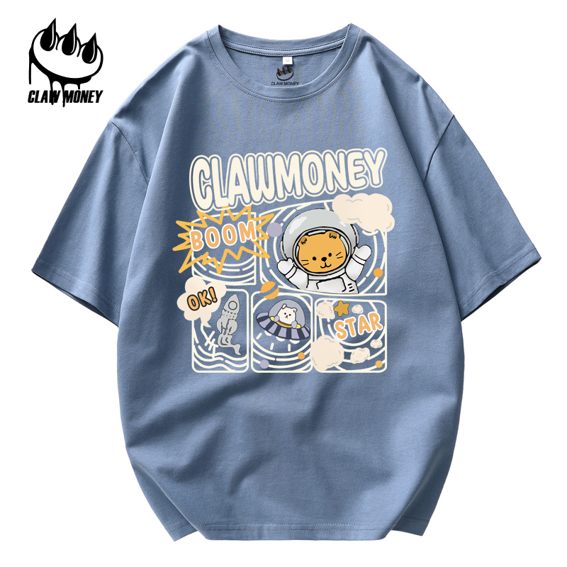 Claw money 短袖T恤男2022夏新品纯棉男士短袖上衣情侣印花男装