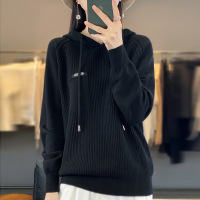 连帽卫衣女2023新款秋冬季韩版宽松女装外穿毛衣针织带帽长袖上衣 XL 黑色