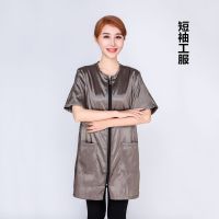 潮版发型师工服美发围裙发廊专用理发店烫染衣技师助理工作服美甲 卡其色短袖 M