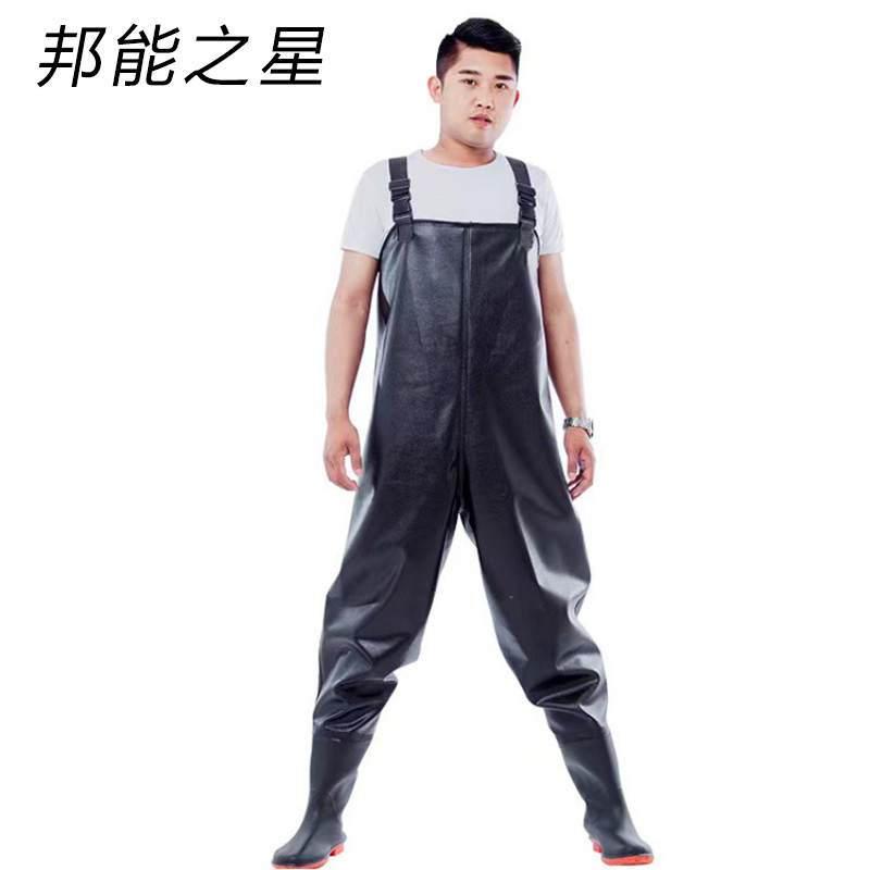 邦能之星下水裤半身雨裤防水衣男裤捕鱼连体厚雨鞋N312286高清大图