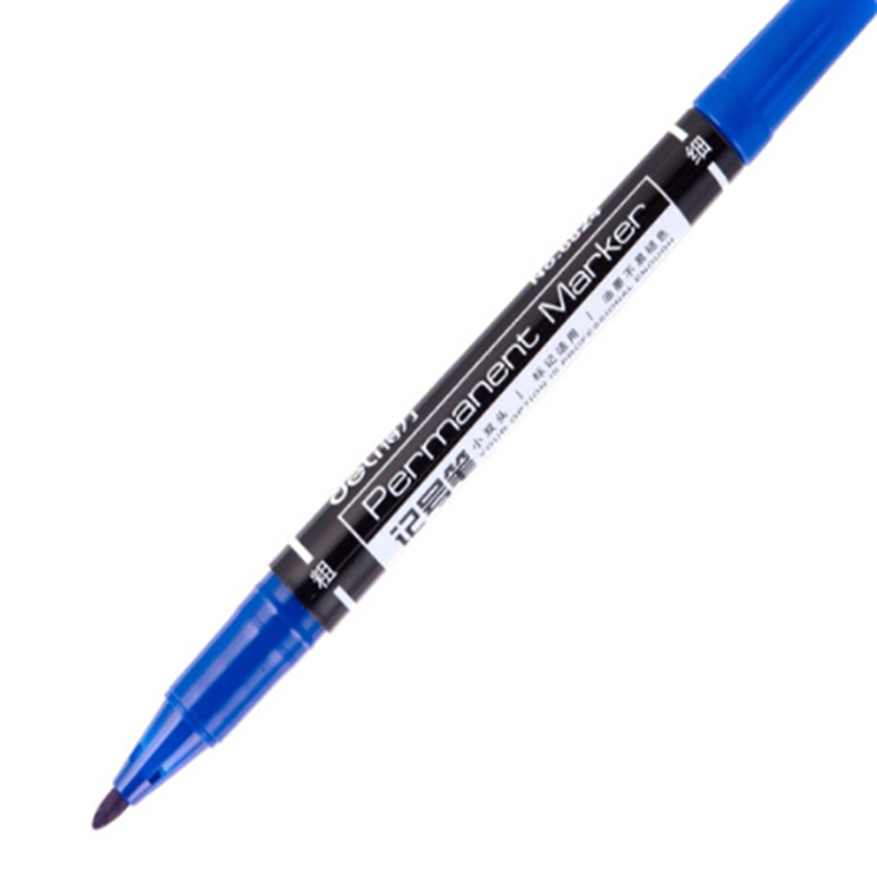 得力6824小双头记号笔(蓝色)粗头1.5mm 细头0.5mm勾线笔马克笔12支/盒