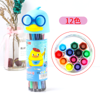 可水洗水彩笔12色幼儿园画画彩色笔小学生36色儿童绘画笔套装彩笔 浅灰色 小鸭-12色-蓝瓶