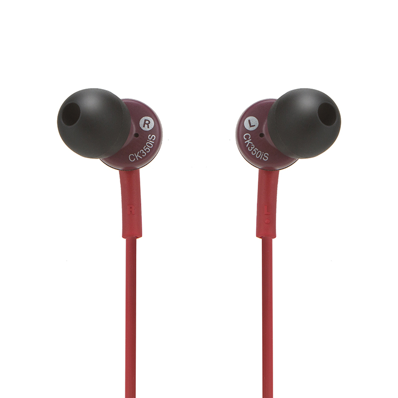 铁三角(audio-technica)ATH-CK350iS(红色)手机通用线控带麦入耳式耳机