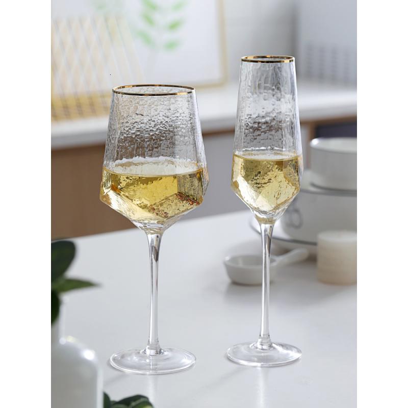 美帮汇金边红酒杯香槟杯套装水晶玻璃北欧家用高脚杯葡萄酒杯风 描金香槟杯-300ml高清大图