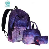 BANGDOU欧美新款中学生书包星空双肩包男女童外出餐包背空图案深紫蓝