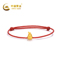 【恭叔推荐】中国黄金足金福字叶子葫芦红绳手链
