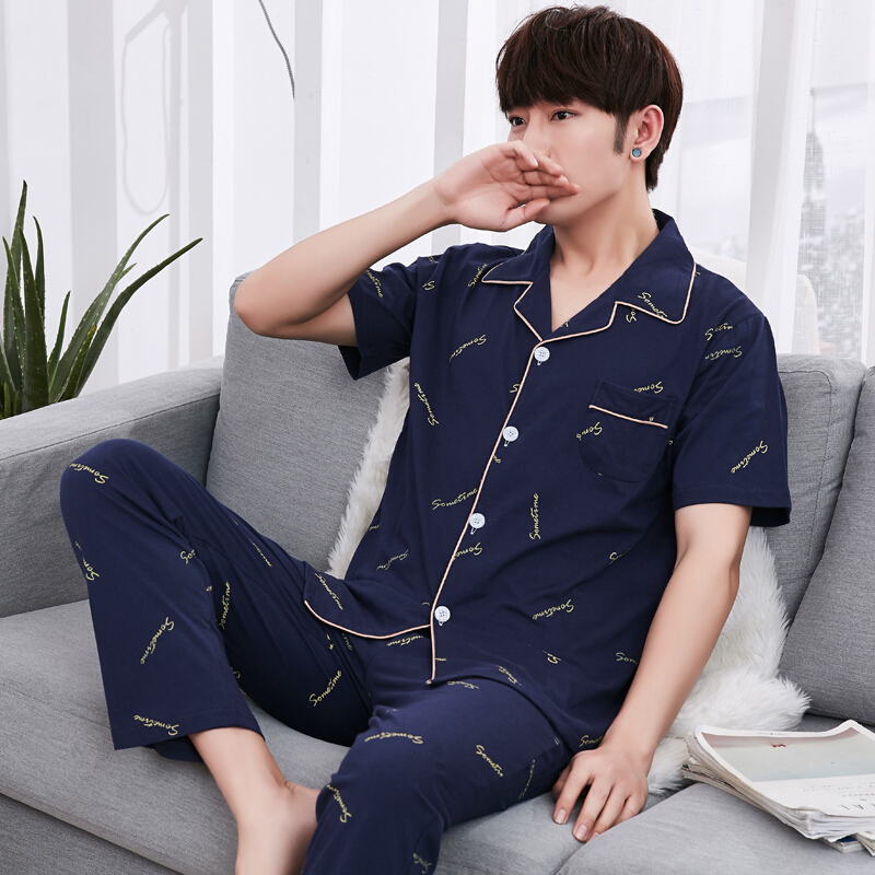 夏季男士睡衣短袖长裤薄款春秋睡裤爸爸超大号加肥加大码5xl200斤天