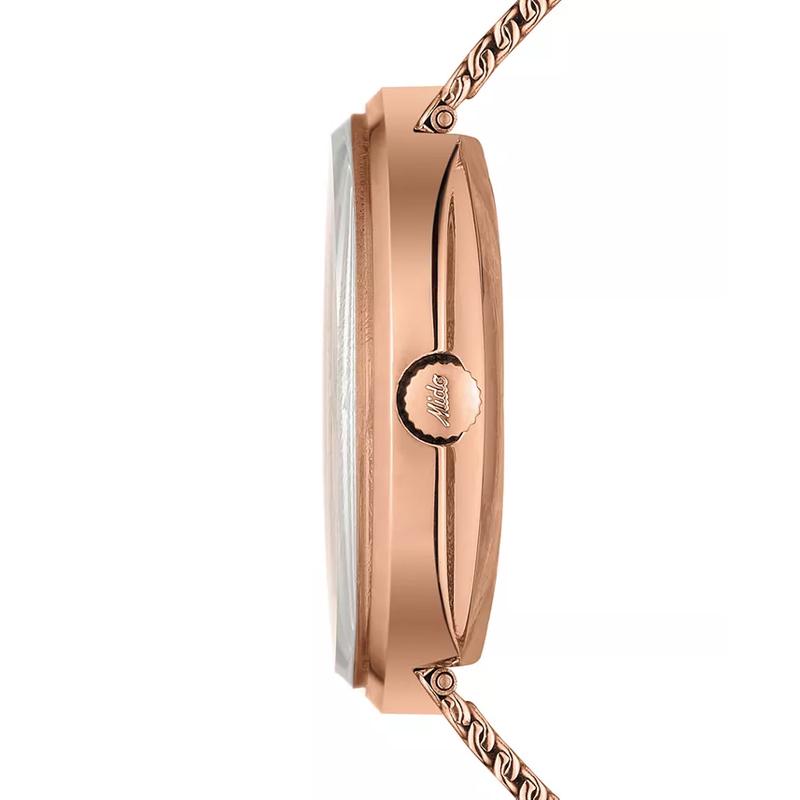 Mido男士瑞士自动机械腕表37mm渐变银色表盘玫瑰金PVD不锈钢表带限量高清大图