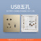 飞雕(FEIDIAO)开关插座面板 86型暗装五孔带1USB 家用商用插座面板 A7流光金USB五孔
