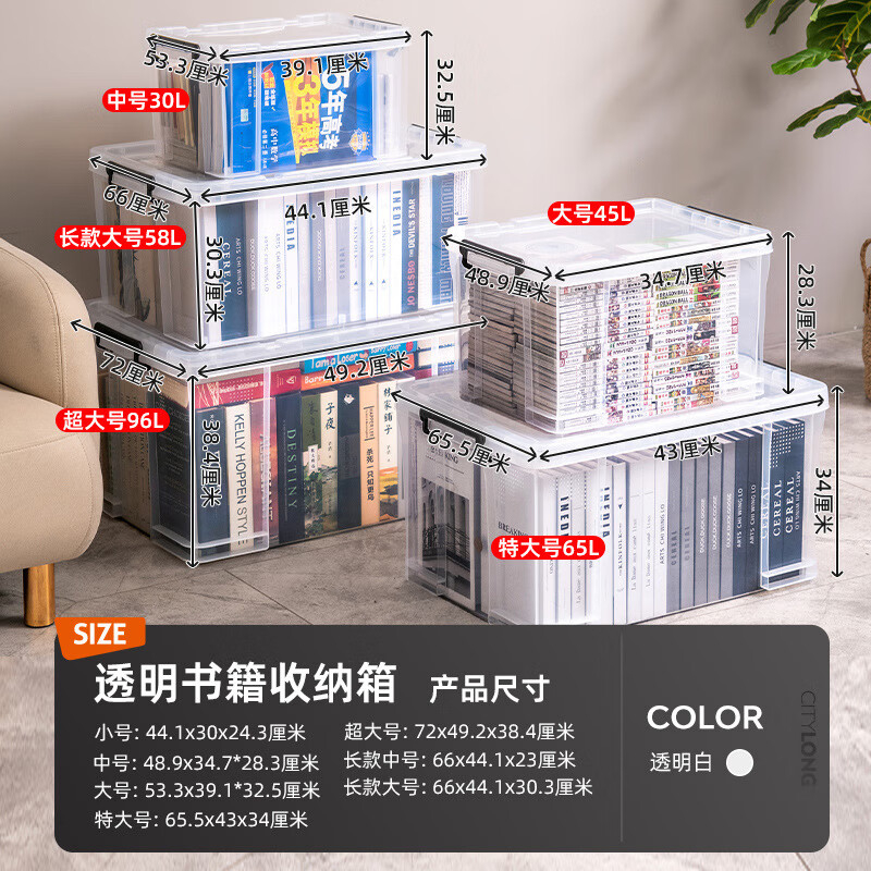 禧天龙(Citylong) X-6032大力士收纳箱(透明白)塑料透明有盖大号储蓄储物收纳箱60L高清大图