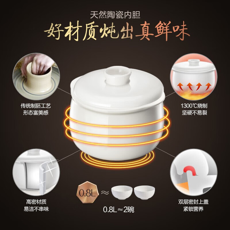 小熊(Bear)电炖锅 DDZ-A08D1 0.8L陶瓷内胆 迷你全自动婴儿bb煲粥锅 多功能宝宝煮粥锅燕窝 炖盅高清大图