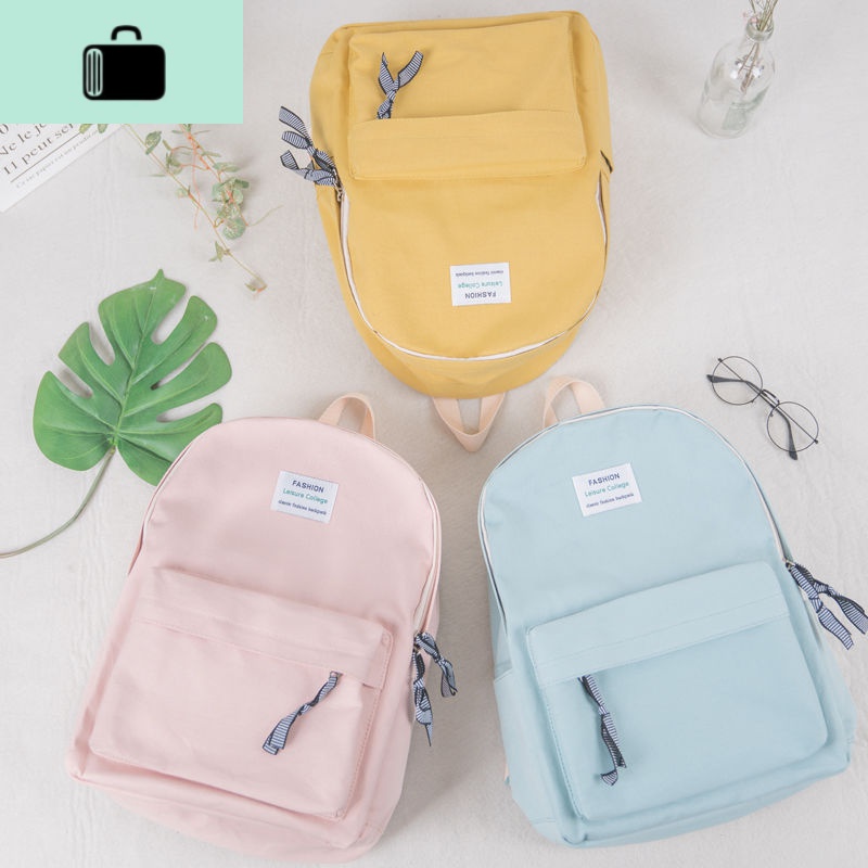 帆布双肩包女韩国新款学院风潮简约百搭学生书包森系撞色背包NEW LAKE高清大图