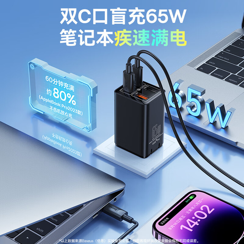 倍思65W氮化镓充电器六代套装Type-C多口快充头高清大图