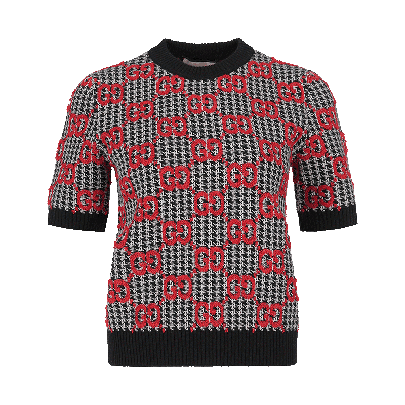 古驰 gucci 春秋款 女士羊毛短款圆领短袖针织衫羊毛衫毛衣731007 xkc