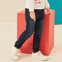 【2件2.5折价：59.8】moomoo童装女童牛仔裤新款冬季加绒绣花中大儿童长裤子