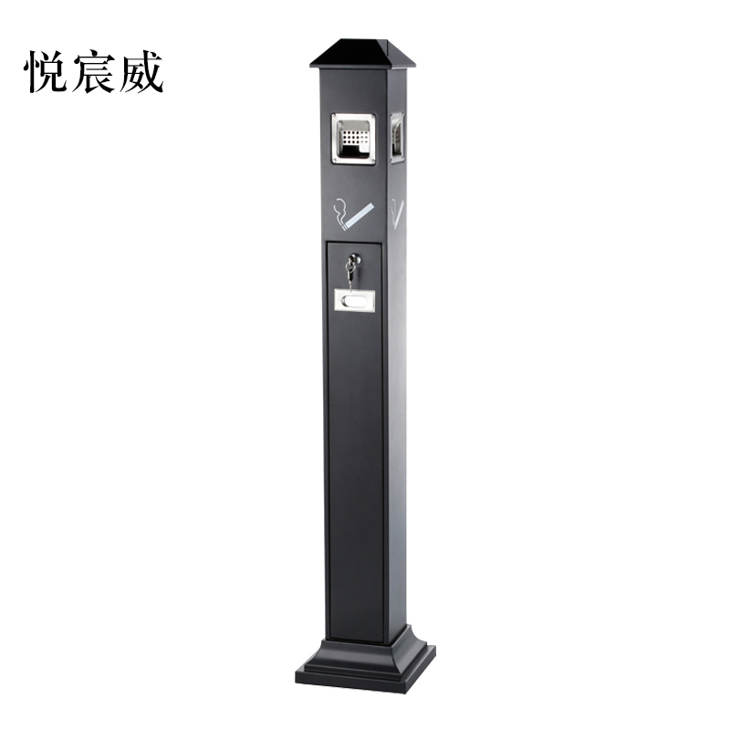 悦宸威不锈钢垃圾桶烟蒂柱灭烟桶带烟灰缸室外电梯口立式屋顶式黑色烤漆烟灰柱