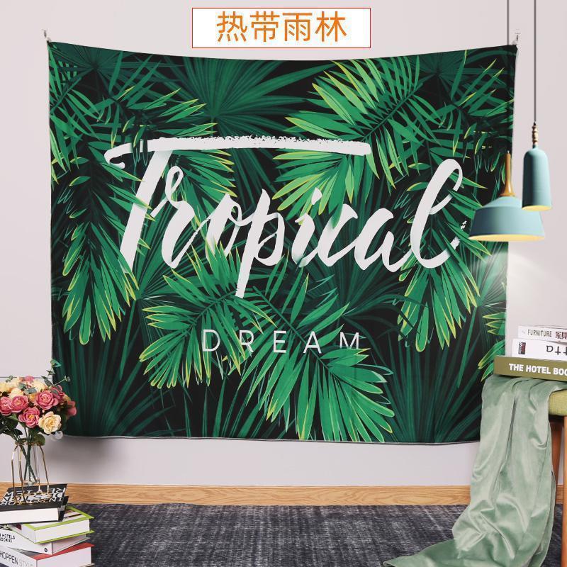 家柏饰(CORATED)帘家用隔断帘子布艺 背景布风挂布墙布宿舍卧室房间装饰 热带雨林 150*130cm/送安装包(不送灯)