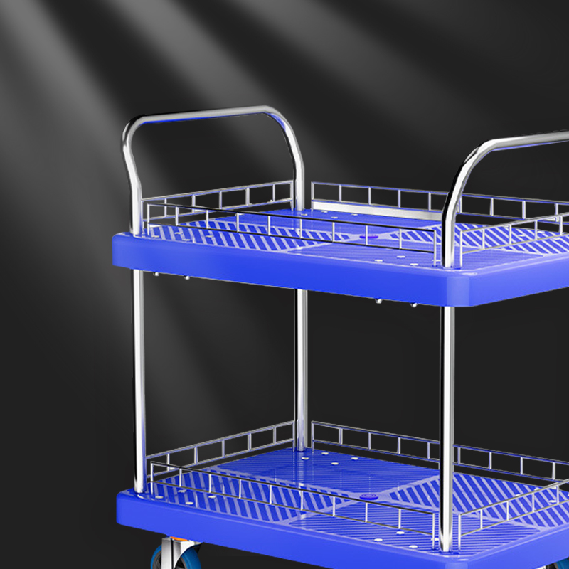 鸿启纳 (低噪款)多功能尼龙不锈钢折叠双层手推车承重约400斤 HQN-DH362X 70*48*95cm (单位:件)高清大图